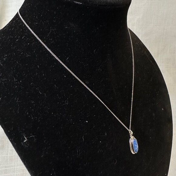 Vintage Faux Sapphire Star Pendant Sterling Silver Necklace - Picture 2 of 16